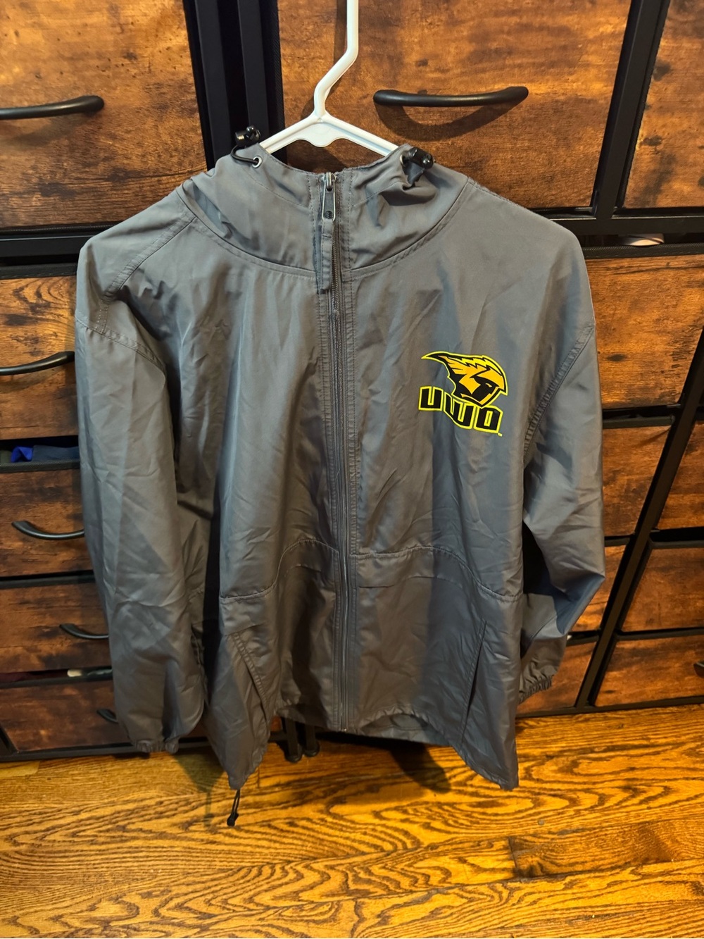 Champion Gray Hooded Windbreaker Jacket with Yellow Logo UWO